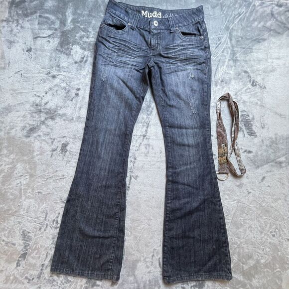 Vintage Mudd Jeans Womens 7 Dark Flare Y2K Belt Accessory - Picture 1 of 8